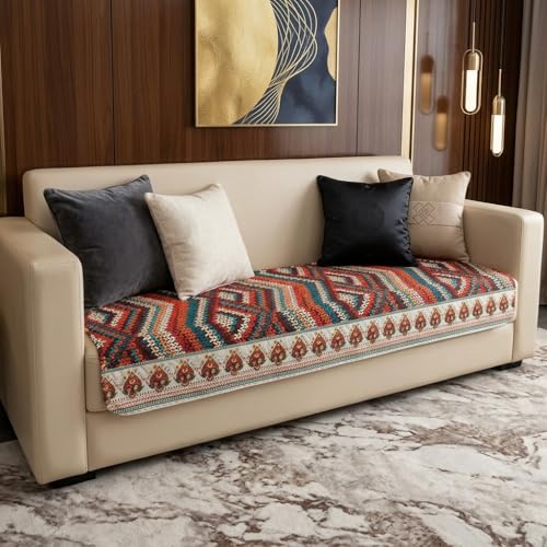 Image of KINGLY Sofa Cover for 1 Seater | Quilted Velvet Seat Cover | Anti-Slip Sofa Mat with Back Elastic | Thick Fabric Sofa Protector | Washable Couch Cover | Multicolor