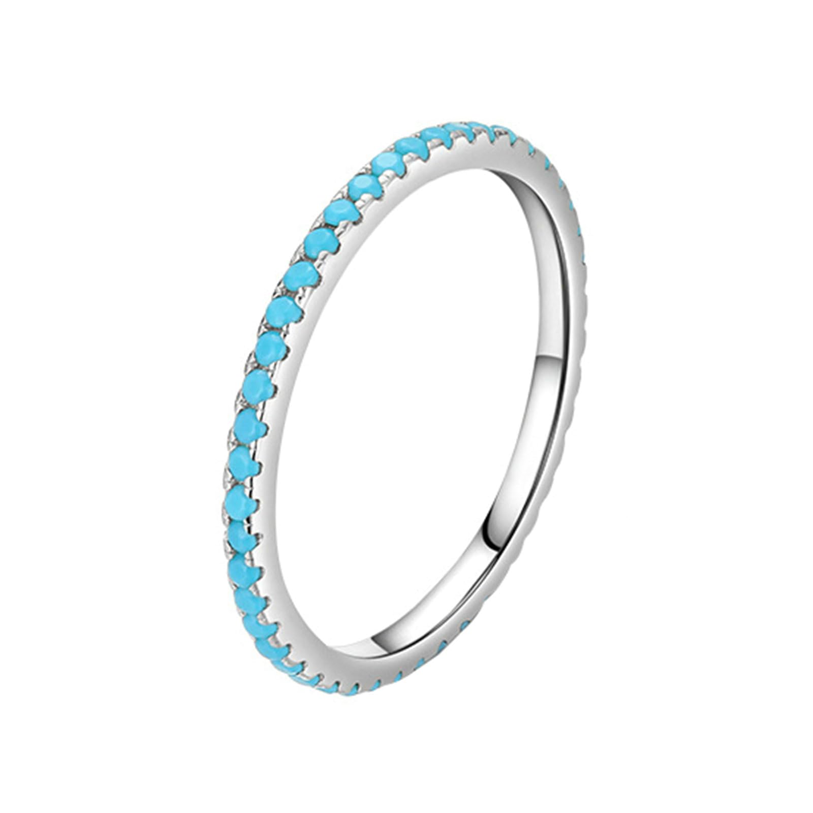 Anillo para mujer, oro blanco 585, 1,4 x 1,4 mm, talla redonda, azul turquesa, anillo de compromiso para mujer, anillo de compromiso 45 (14,3) - 62 (19,7)