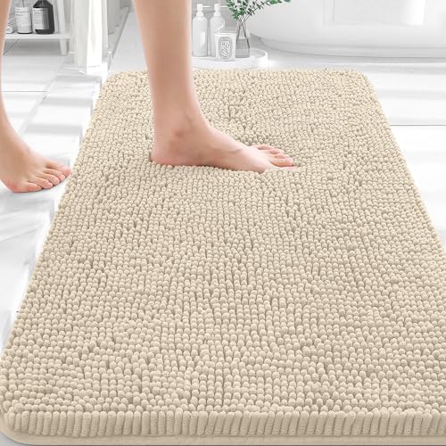 Image of OLANLY Bathroom Rugs 35x24, Extra Soft Absorbent Chenille Bath Rugs, Rubber Backing Quick Dry, Machine Washable Bath Mats for Bathroom Floor, Tub and Shower, Home Decor Accessories, Sand