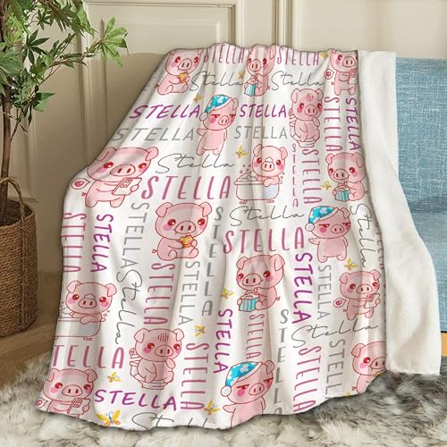 Ottoy Personalized Cute Pig Baby Blanket Gifts for Boys Pig Custom Blanket for Girls Boy Super Soft Lightweight Blankets for Couch Air-Conditioning Quilts Chirstmas Gifts Decor 120
