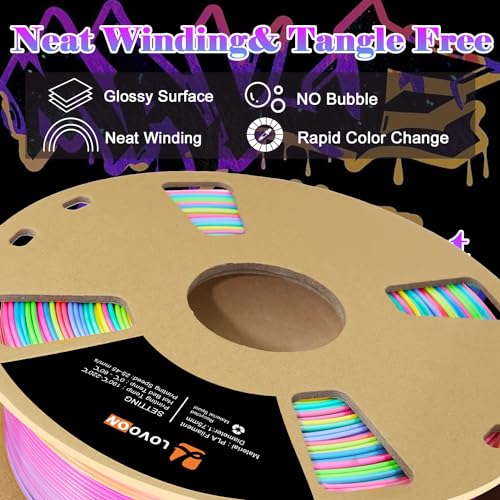 Image of LOVOON Silk PLA 3D Printer Filament, Shiny Rainbow PLA Filament 1.75mm, Color Change by Length PLA 3D Printing Filament, Multicolor Shift Green-Blue-Purple-Pink-Yellow, 1kg (2.2lbs) /Spool