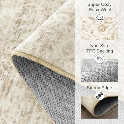 Uphome Vintage Kitchen Runner Rug 2X6, Khaki Washable Hallway Runner, Boho Soft Non-Slip Bedroom Rug, Traditional Tribal Distressed Floral Accent Rug For Entryway Bathroom Laundry Room thumb #2