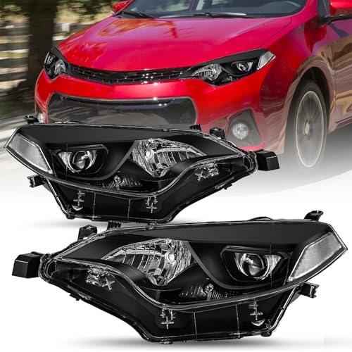 TUSDAR Headlights Assembly Compatible with 2014 2015 2016 Toyota Corolla Base/CE/C/LE Eco/LE/L/S Plus/S/Special Edition Sedan 4-Door LED Headlamps Black Housing with Clear Reflector
