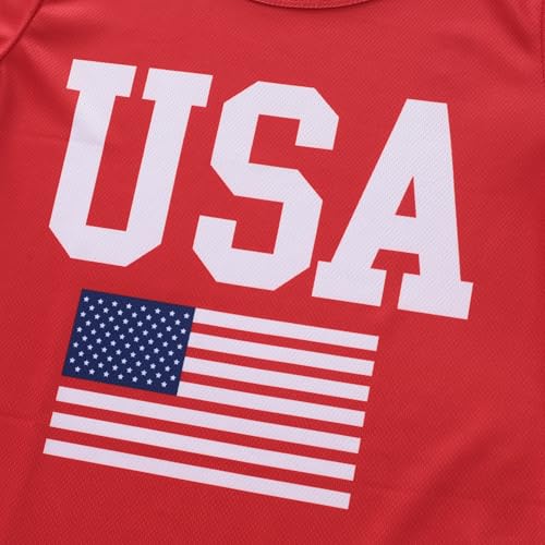 Image of 4th Of July Boys American Flag Button Up Baseball Jersey Shirt Shorts Set for 2-14 Years Kids Independence Day Outfit