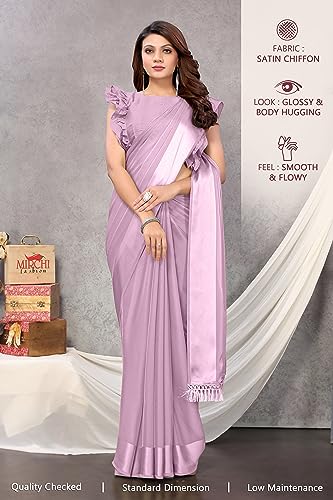 Image of MIRCHI FASHION Women's Stylish Satin Chiffon Solid Saree with Blouse Piece