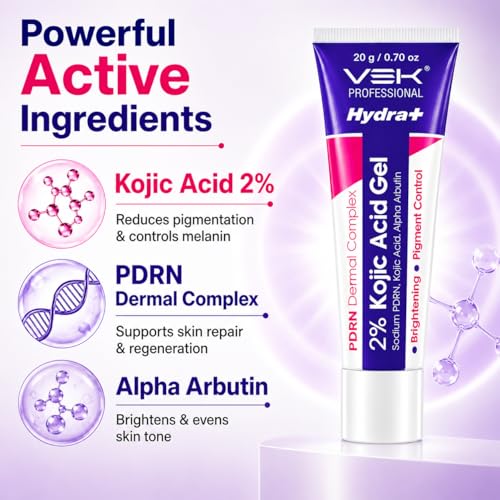 Image of VSK Professional Hydrate 2% Kojic Acid Face Serum in Gel with PDRN Dermal Complex, Glow Sunscreen & Tinted Sunscreen SPF 50+ | Alpha Arbutin Brightening Treatment for Dark Spots, Melasma & Uneven Skin Tone | Lightweight Non-Greasy Daily Use Combo |4 Tubes 20g each