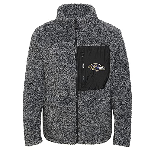 Outerstuff NFL Girls Youth (7-16) Long Sleeve Teddy Fleece Full Zip Jacket, Baltimore Ravens, Medium (10-12)