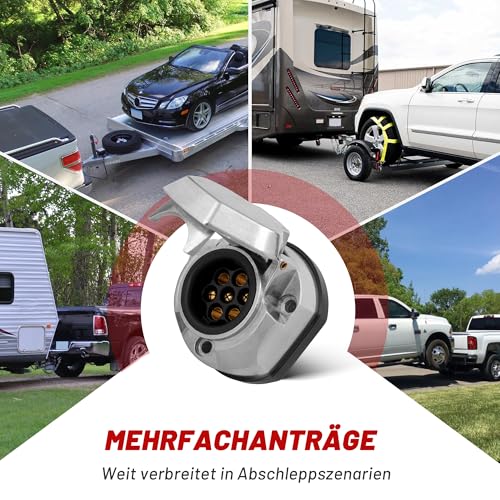 RED WOLF 7 Polig Metall Anhänger Steckdose, 7 Poliger Anhängersteckdose Wasserdicht mit Gummidichtung, Aluminium-Guss Gehäuse, für Pkw Anhänger 7-Pol Pin Anhängerkupplung Nach ISO 1724