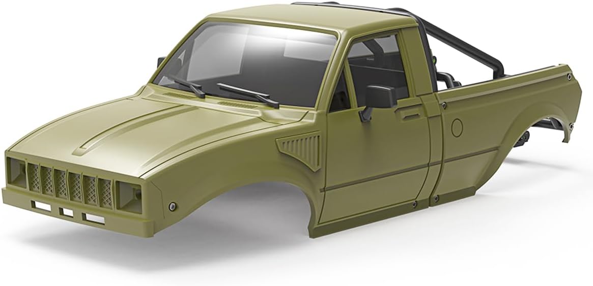 SCX24 Pickup Hard Body Shell with Bed Rack for 1/24 RC Crawler Axial SCX24 C10 Bronco Wrangler Base Camp 4Runner Upgrade Parts (Army Green)