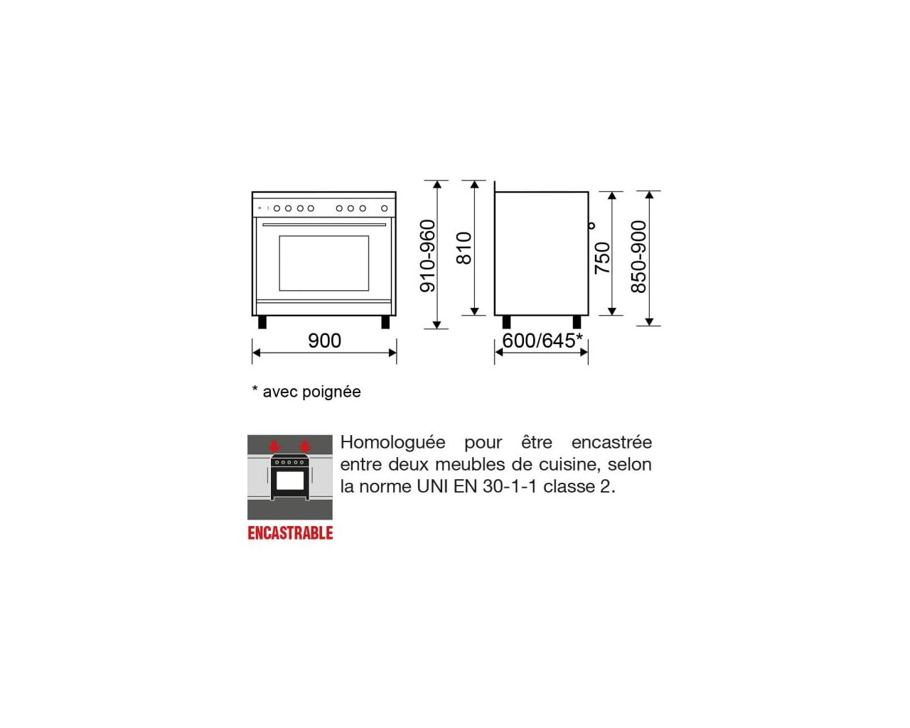 Piano De Cuisson Mixte 104l 5 Feux Noir - GE960CVBK2
