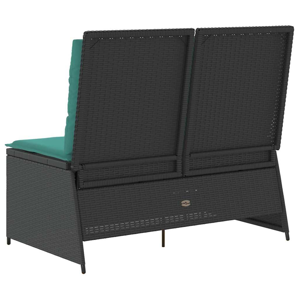 Panchina da Giardino Reclinabile 2 Posti in Polyrattan Nero | Pannello dello schienale regolabile e struttura in acciaio per relax su terrazzo e patio con cuscini sfoderabili.