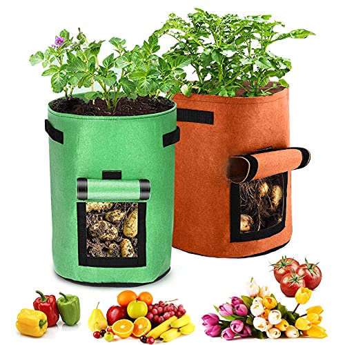 Yisscen 2pcs Bolsas de Cultivo de Papa, 10 Galones Bolsas de Fieltro para Plantas, Maceta de...