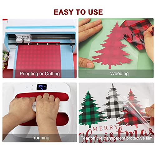 Christmas Heat Transfer Vinyl, 11 Sheets Christmas Buffalo Plaid HTV Vinyl, Holographic Snowflake Iron On Vinyl for Cameo 12×10 inch - Image 7