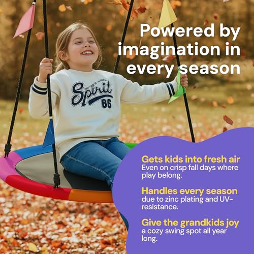 image for PLAYVIBE 40-Inch Saucer Swing for Kids Outdoor - Multicolor Tree Swing