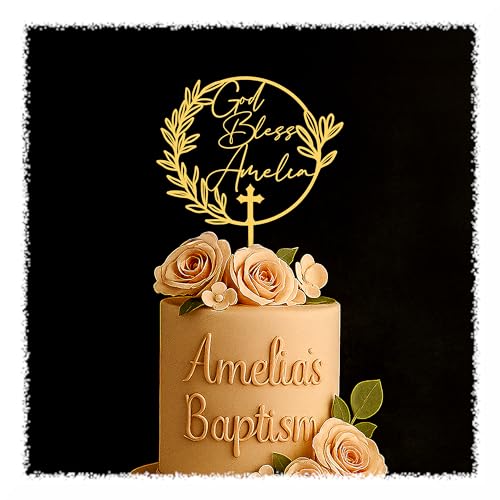 Personalized "God Bless" Cake Topper with Name – Baptism, Communion, Confirmation