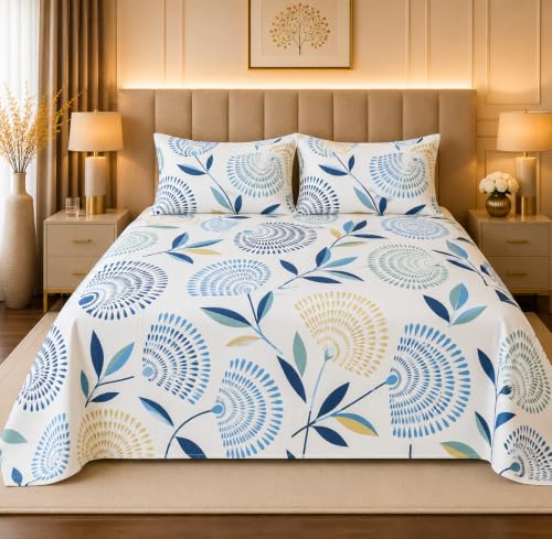 Image of Utopia Bedding Blended Cotton Bedsheet King Size | Floral Print Bedsheet for Double Bed with 2 Pillow Covers | 274CM X 274CM