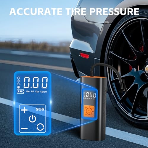Image of Coquimbo Bike Pump Tire Inflator Portable Air Compressor 150PSI Electric Air Pump for Car Tires Cordless Car Accessories Bike Motorcycle Pump Birthday Dad Gifts for Men Him (Orange)