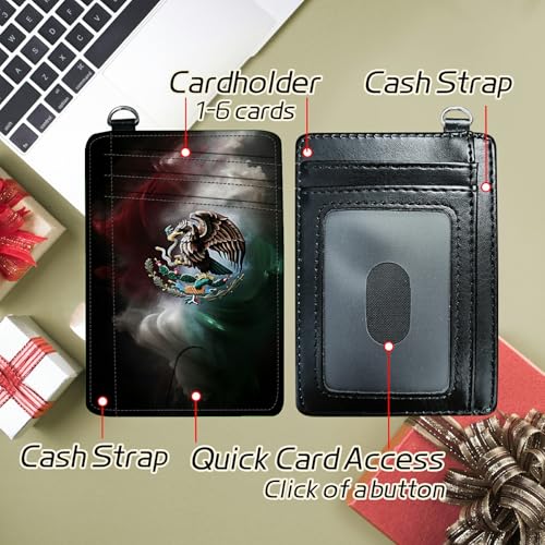 Image of Small Travel Wallets, Mexico Flag Slim Minimalist Front Pocket Wallet with Wristlet, RFID Blocking PU Leather Credit Card Holder with ID Window Change Purse for Men Women