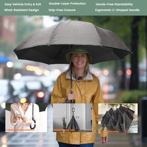 Image of MRTLLOA Double Layer Inverted Umbrella with C-Shaped Handle, Anti-UV Waterproof Windproof Straight Umbrella for Car Rain Outdoor Use