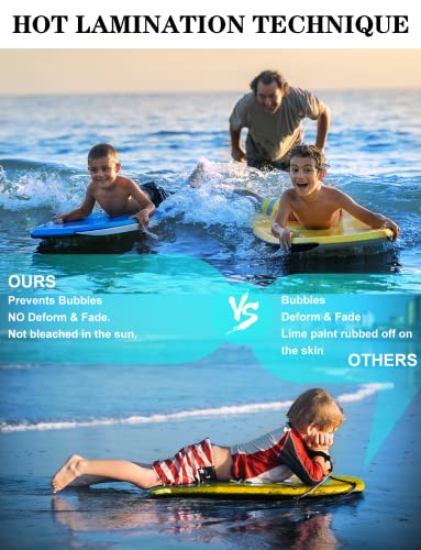 Woddtery Lightweight Bodyboard, 33/37/42" Body Boards For Beach With Wrist Leash Comfort Eps Core, Xpe Deck, Hdpe Slick Bottom Kids Adult Surfing Board (1 Pack-33Inch, Yellow) #TOP3