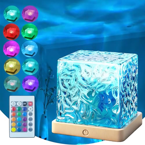 Image of Baibaiba Ocean Lamp Water Light Projector - Water Ripple Projector Light Cube Aurora Northern Lights Wave Ripple Night Light for Bedroom (16 Colors)