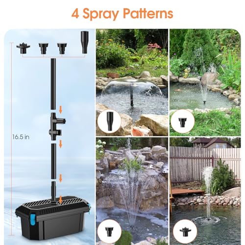 Image of Antfraer 30W Solar Pond Filter with Water Pump Kit, Solar Pond Pump with 6.6FT PVC Tubing & 16.5FT Cord Pond Filter for Outdoor Garden Waterfalls, Koi Ponds & DIY Water Features