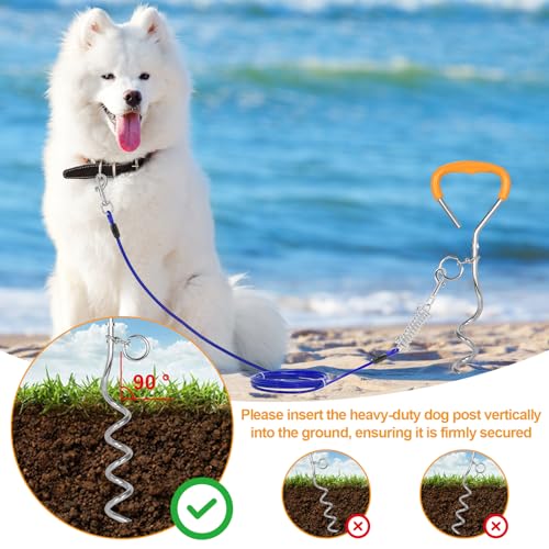 Bodenanker Hund 42cm×9mm,Robust Und Langlebig,Hundeleine zum Training mit Drehhaken Und Stoßdämpfender Feder,Hundespikes für Den Boden Spiralförmig,für Garten Strand Rasen Outdoor (blau)