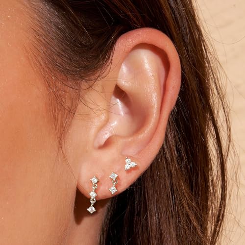 Image of Gold Plated Earrings for Women, 14k Gold Plated Earring Stack Hypoallergenic Pearl Drop Earring Dainty Earrings for Women Trendy Cute Small Huggie Hoop Earring Fashion Womens Jewelry