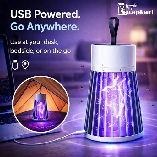 Image of SWAPKART Electric Mosquito Killer Lamp with UV Light | USB Powered Bug Zapper with LED Night Lamp | Silent & Safe Indoor & Outdoor Mosquito Trap Machine for Home