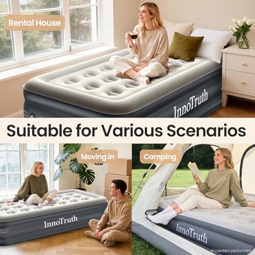 Image of OlarHike Twin Air Mattress with Built in Pump, 18 inch H Inflatable Bed, 400lb