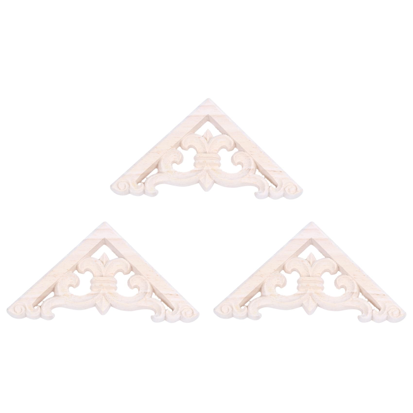 Vjsujehgy 3pcs 8 X 8cm Wood Carved Corner Onlay Applique Decor Furniture Craft Unpainted