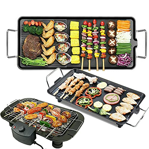 Jupitor Smokeless Electric BBQ Grill, Large Table Top Teppanyaki Grill, Indoor/Outdoor, 1500W, Stainless Steel, Chrome Plated, Adjustable Temperature, 5 Settings, Easy to Clean, 48x27x8 cm