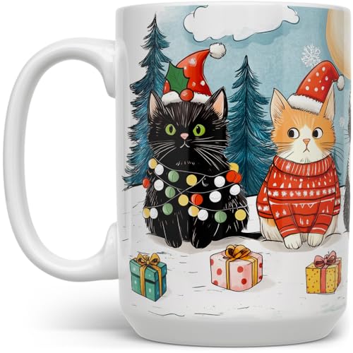 Taza de cerámica con diseño de gatos navideños multicolor 15oz