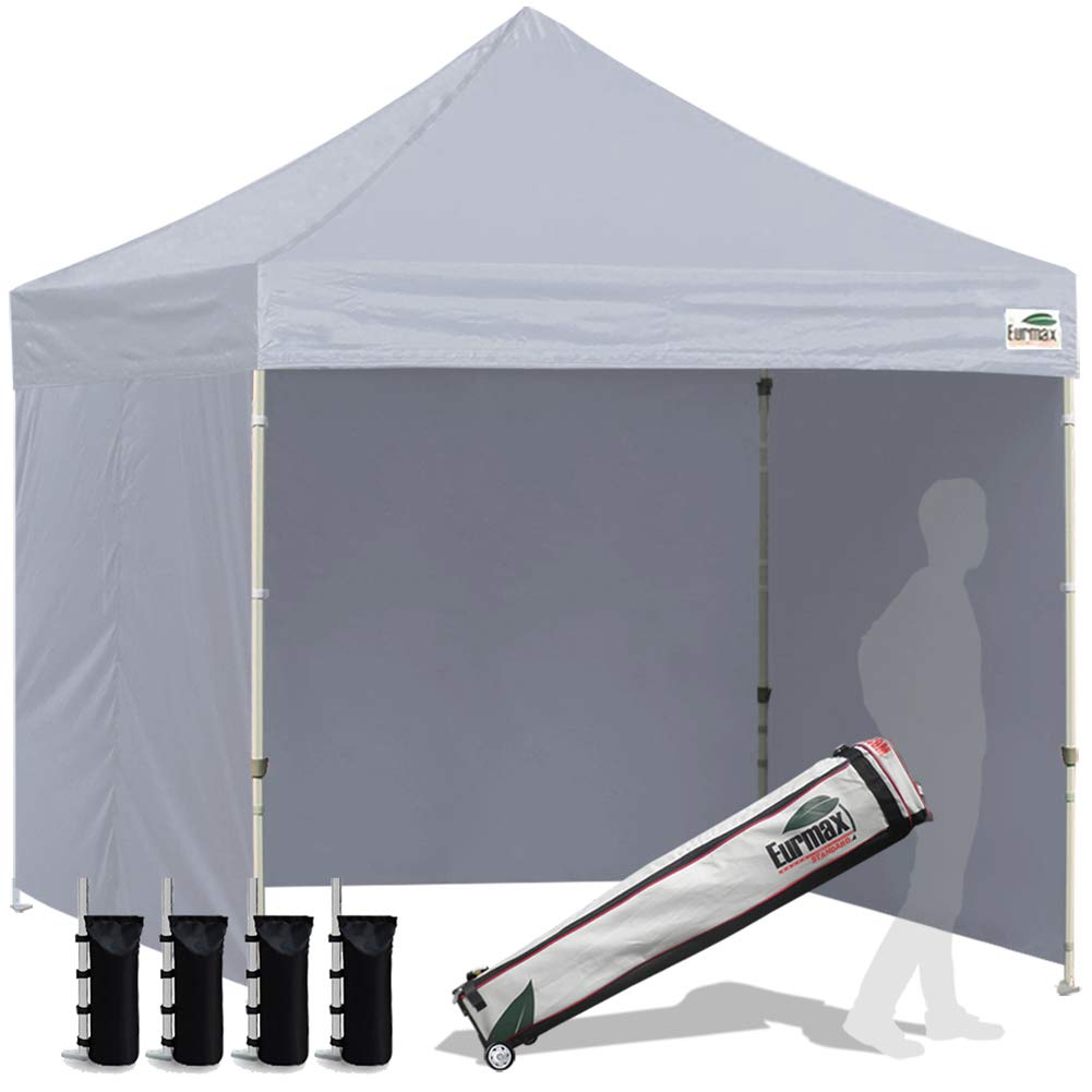 Eurmax USA 8x8 Pop Up Canopy Tent,Commercial Tent with Patented No-Tip Rolling Bag,4 Zippered Removable Walls,UV &amp; Water Resistant Canopy Top,Heavy Duty Outdoor Gazebo,Instant Shelter(Gray)