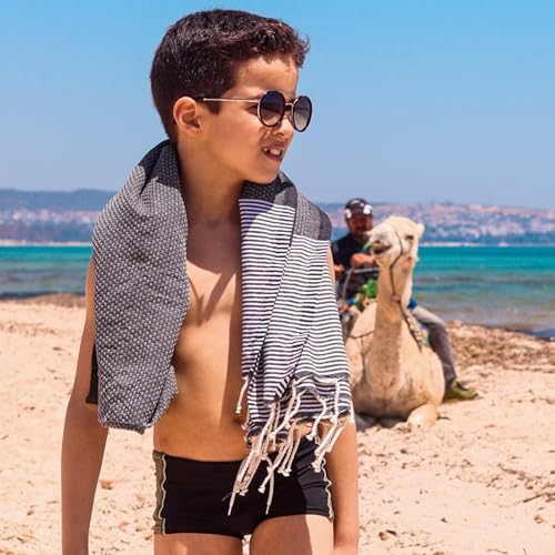 SOLTAKO Premium Hamamtuch Santorini 2er Set 100x200 cm, Anthrazit/Grau – Ansicht 4