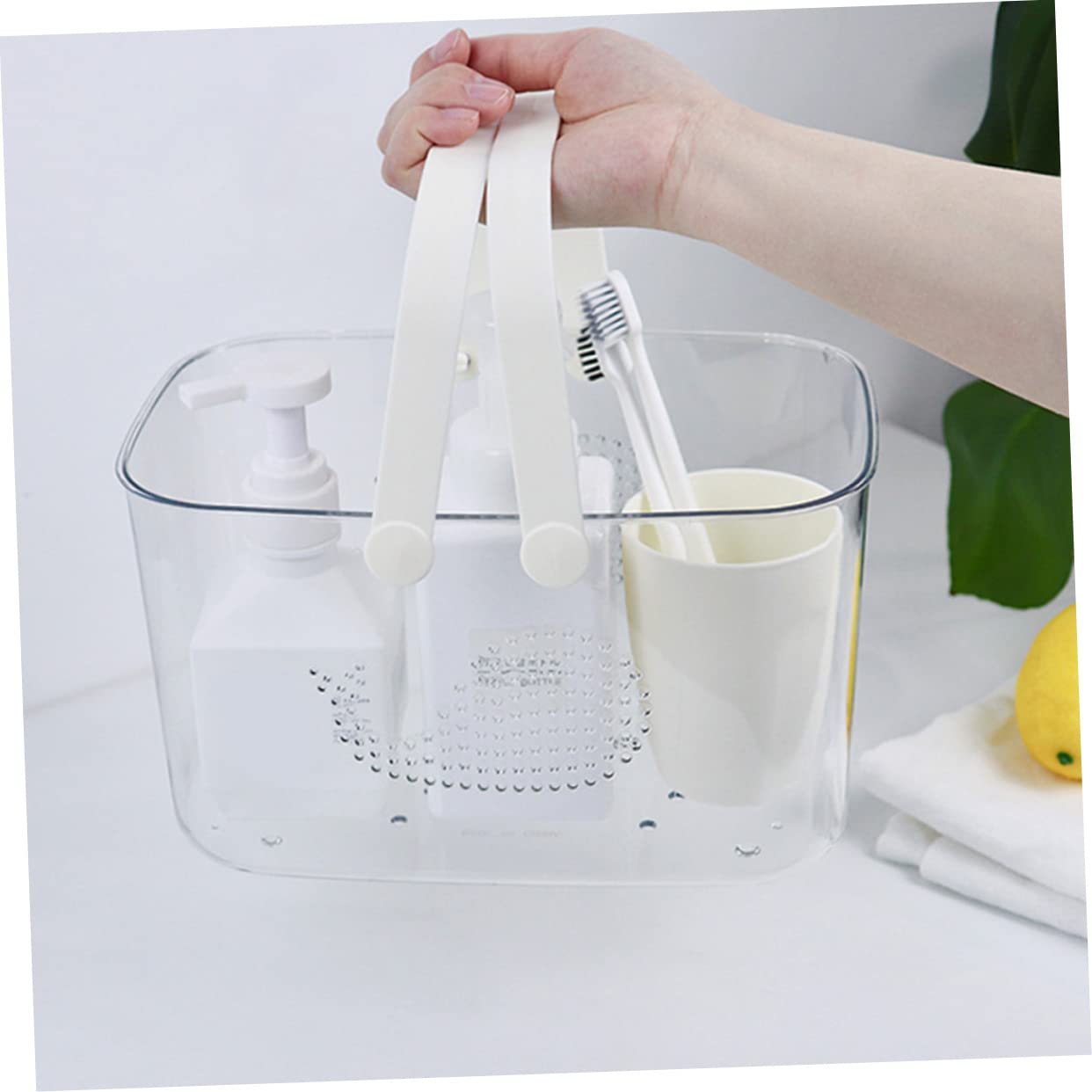 Luxshiny Cesta Gran Capacidad para Baño con Diseño de Drenaje de Plástico y Asas Ergonómicas Resistente y Reutilizable para Uso Diario en Ducha