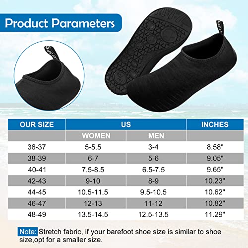 SKY-TOUCH Water Shoes for Women Men, Outdoor Beach Shoes Swimming Aqua Socks Quick-Dry Snorkeling Shoes Surfing Yoga Pool Exercise Water Shoes Size 34-45, Black, 38/39 EU