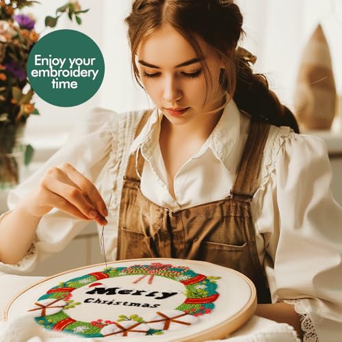 Image of wtisan Christmas Embroidery Kit, Cross Stitch Kits for Beginners, Needlepoint with All Tools & Instructions, Stamped Hand Embroidery Starter Kit for Holiday Crafts & Xmas Home Decor, W19