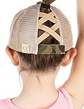 Funky Junque Little Girls Baseball Cap with Criss Cross Ponytail Adjustable Trucker Hat for Kids Ages 4-8 Youth Girls Baseball Hat - Green Camo
