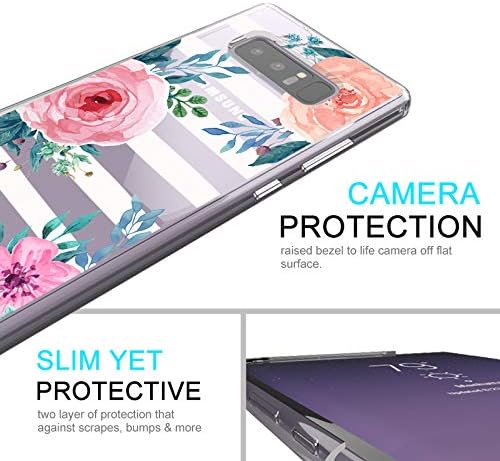 MOSNOVO Galaxy Note 8 Case, Stripe Floral Flower Pattern Clear Design Printed Transparent Plastic Back Hard Case with TPU Bumper Protective Case Cover for Samsung Galaxy Note 8