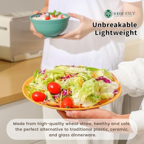 Image of Homienly Dish Set Wheat Straw Dinnerware Sets Unbreakable Reusable Dinnerware Set 16 PCS Cups Plates and Bowls Sets, Microwave and Dishwasher Safe Dishes for Camping, Outdoor - Colorful