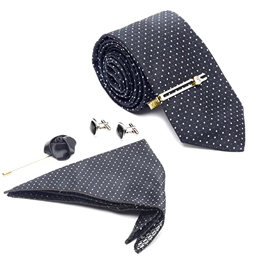 Image of LOUIS STITCH Mens Silk NeckTie Golden Tiepin Gift Combo Set With Pocket Square Cufflinks Brooch Tie Golden Tiepin (Suit Accessories) (Britain)