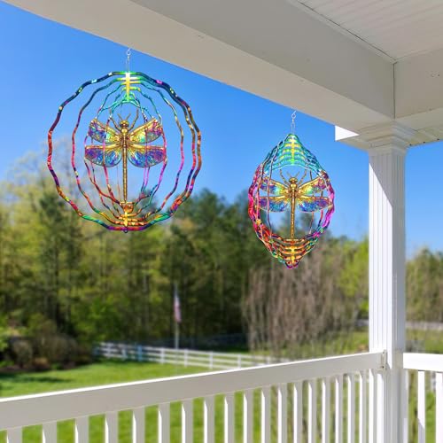 Image of FLAGWIX Dragonfly Wind Spinner, 12 in Stainless Steel Garden Decor