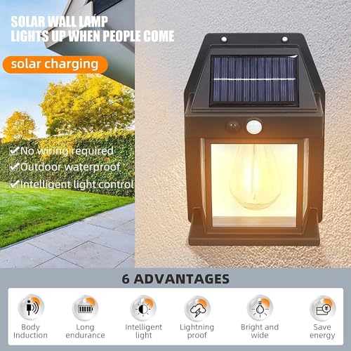 Image of Arto Solar Led Bulb Wall Light Lantern,Wireless Dusk to Dawn Porch Lights Fixture,Motion Sensor (3 Modes),Waterproof Exterior Lighting with Clear Panel for Outdoor,Garden,Patio,Yard,Auto Chargeable