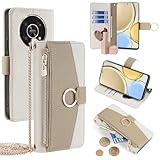 YOUULAR Capa tipo carteira com alça transversal compatível com Xiaomi Redmi A3 4G, bolsa magnética com zíper, capa flip de couro PU à prova de choque com suporte, branca