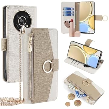 YOUULAR Capa tipo carteira com alça transversal compatível com Xiaomi Redmi A3 4G, bolsa magnética com zíper, capa flip de couro PU à prova de choque com suporte, branca