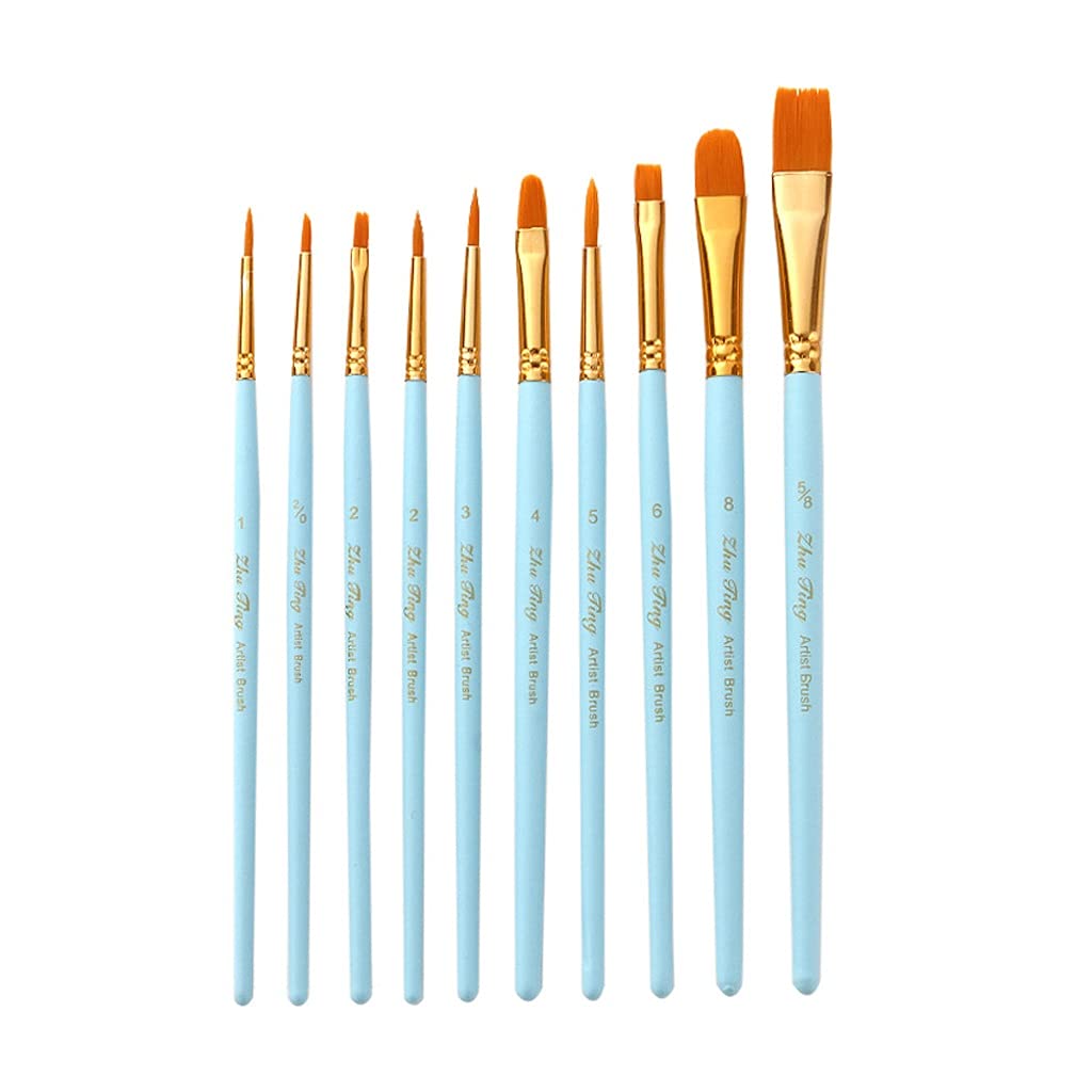 DUYHBAWRS 10 Pack Paint Brushes Set Wooden Handle for Art Acrylic Gouache Oil Watercolor Artist Canvas Synthetic Nylon Tips(Blue)