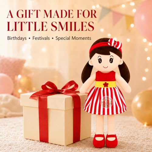 Image of Cute Doll 45 cm for Kids, Soft Plush Doll with Stylish Dress, Huggable Stuffed Toy for Girls and Boys, Birthday Gift, Room Decor & Pretend Play and Storytelling Companion, Red Soft Toy