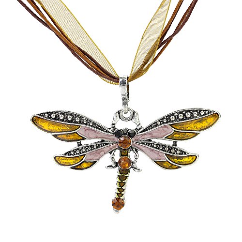 CHOP MALL Necklace Brown Crystal Dragonfly Pendant Necklace Rope Chain for Women Jewelry Gift