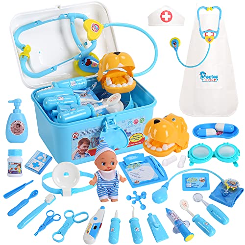 Doctor LIT Toy, Maletín médico para niños, disfraz de médico infantil, 33 piezas, juego de dentistas para niños, juego de disfraz de médico, juego para niños pequeños, niños y niñas 3+ Cover